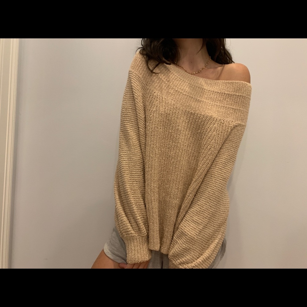 Free People Cream Off the Shoulder Sweater XS